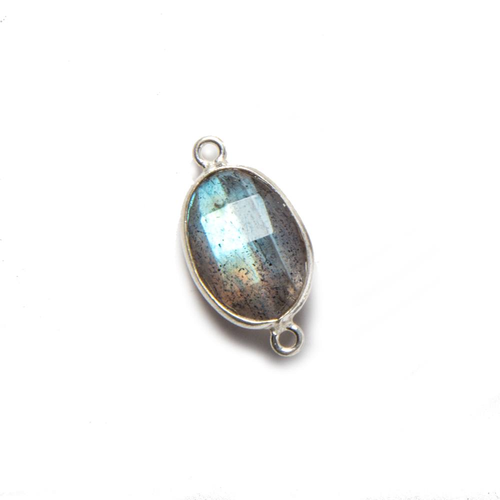 18x9mm Silver Bezeled Labradorite faceted nugget Connector 1 piece - Beadsofcambay.com