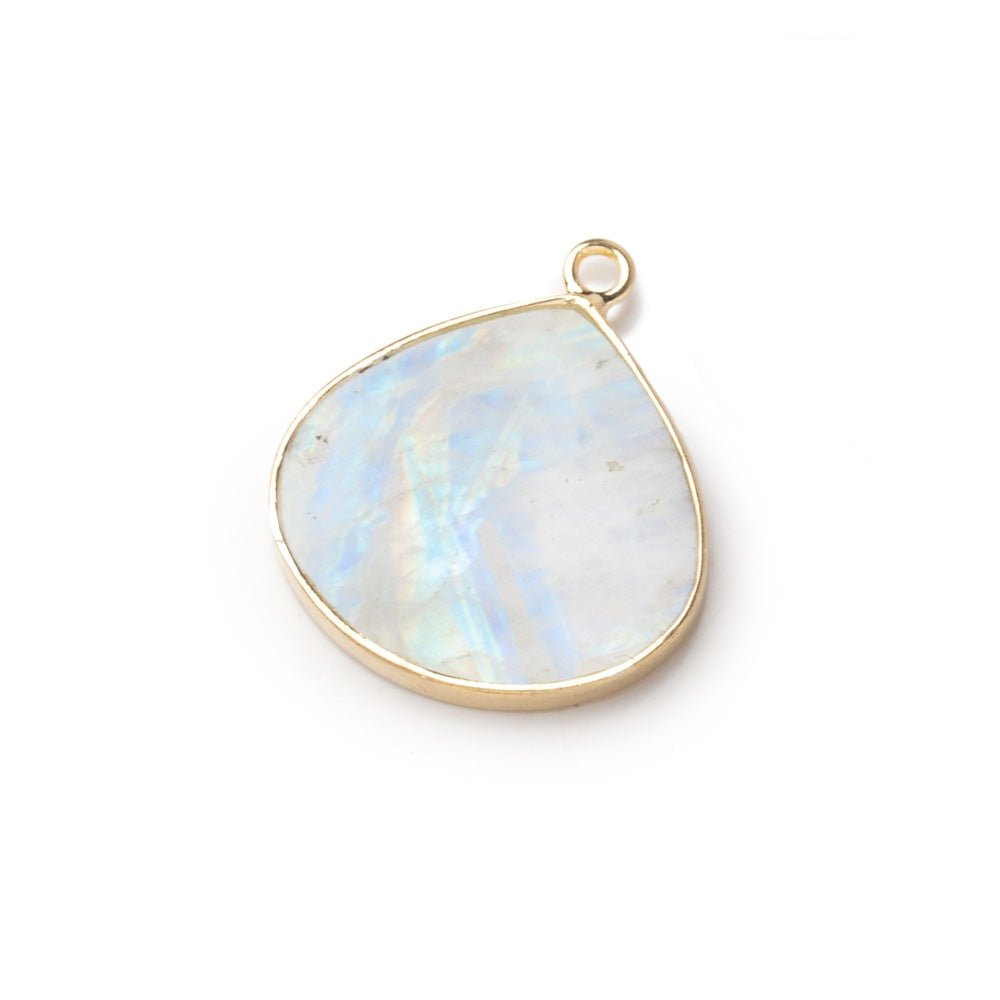 19-20mm Vermeil Bezel Rainbow Moonstone Flat Heart Pendant 1 piece - Beadsofcambay.com