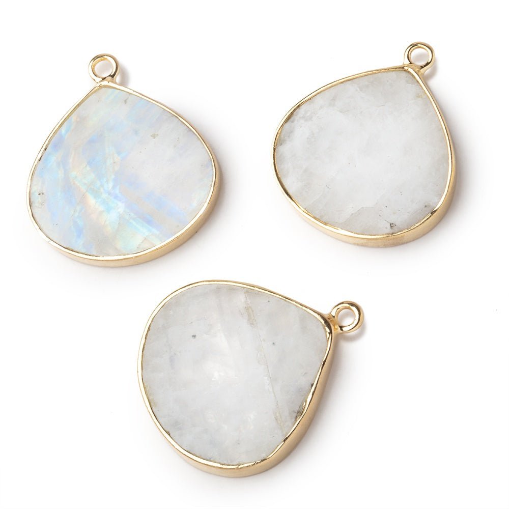19-20mm Vermeil Bezel Rainbow Moonstone Flat Heart Pendant 1 piece - Beadsofcambay.com
