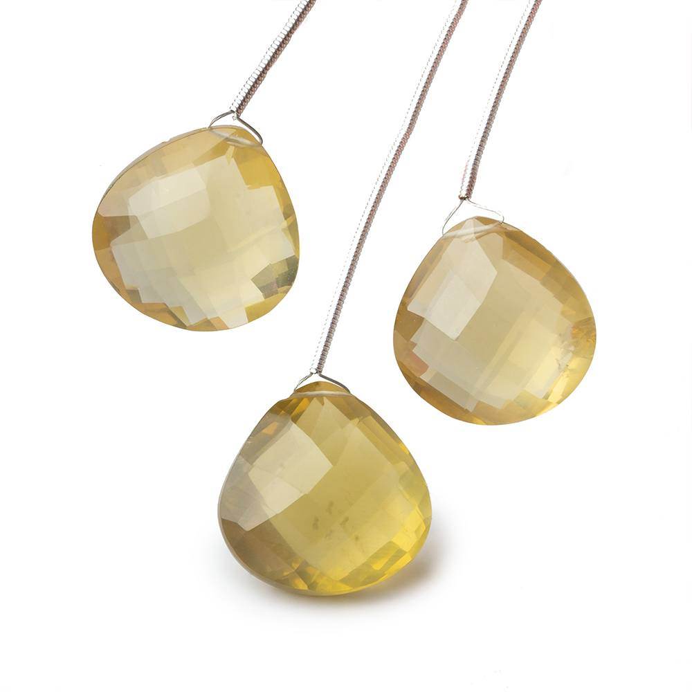 19-21mm Honey Quartz Faceted Heart Focal Beads Set of 3 - Beadsofcambay.com