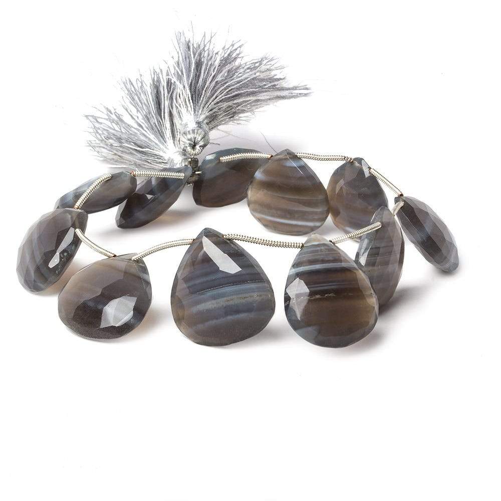 19-22mm Black, Grey and White Natural Agate Faceted Heart Beads 8.5 inch 11 pieces - Beadsofcambay.com