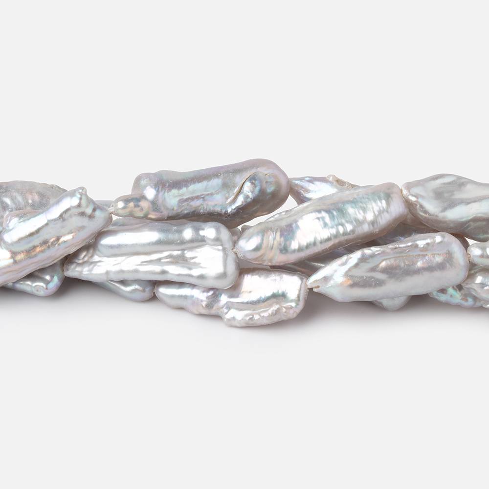 19-23mm Silver Straight Drill Biwa Freshwater Pearls 16 inch 19 Beads - Beadsofcambay.com