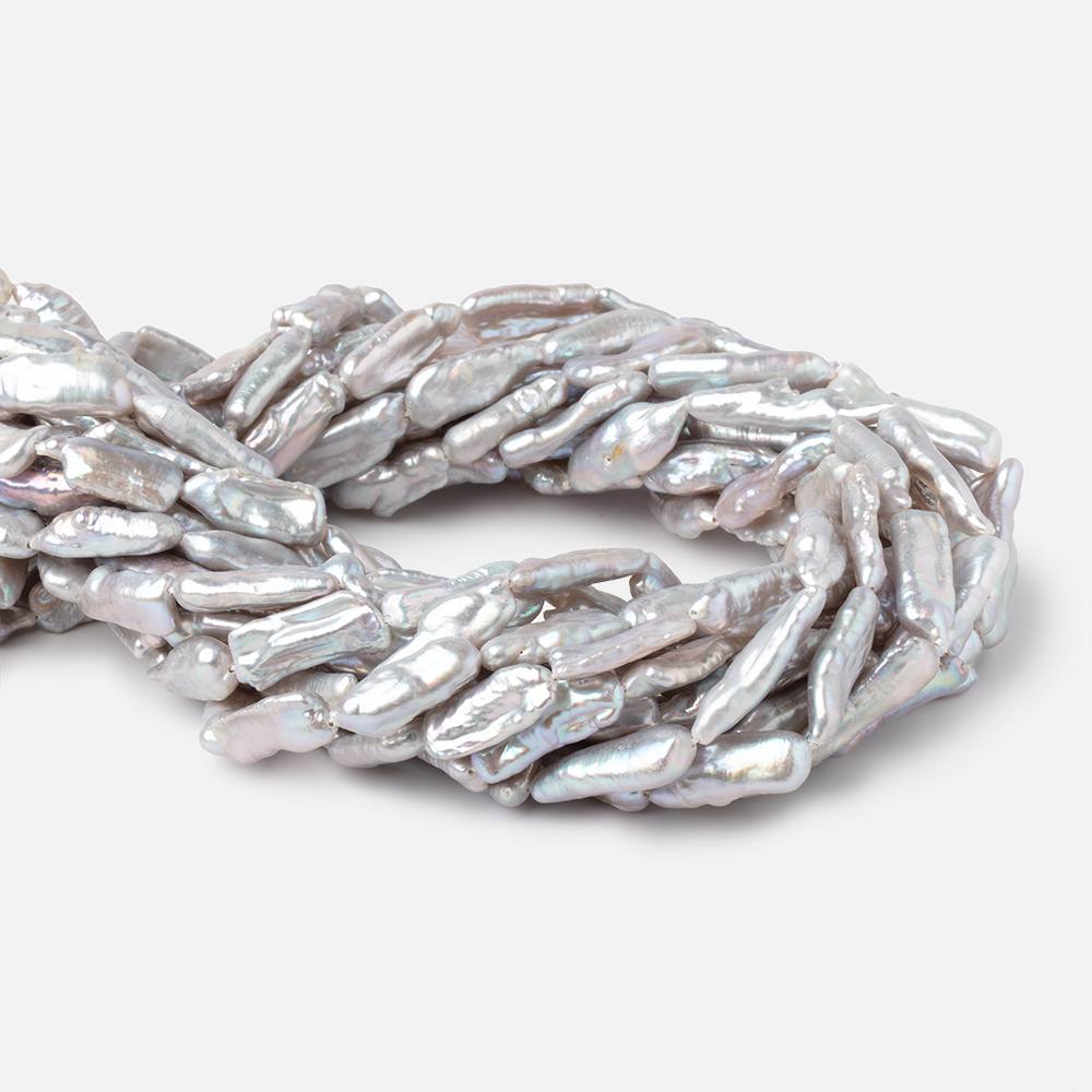 19-23mm Silver Straight Drill Biwa Freshwater Pearls 16 inch 19 Beads - Beadsofcambay.com