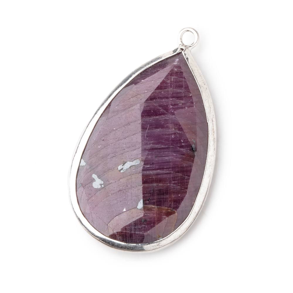 28x19mm Silver .925 Bezeled Ruby faceted pear Pendant 1 piece - BeadsofCambay.com
