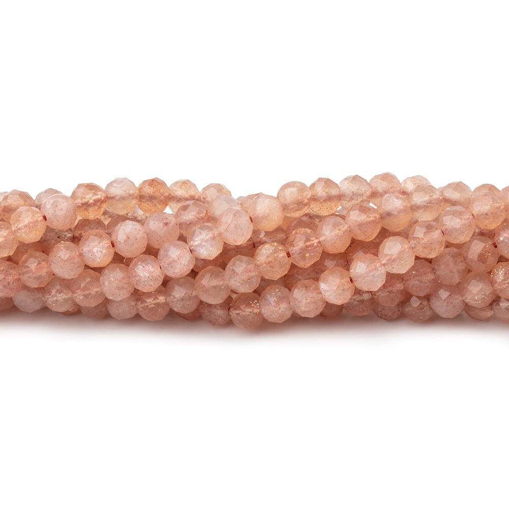 3.5mm Sunstone & Peach Moonstone microfaceted round beads 13 inch 100 pcs - BeadsofCambay.com