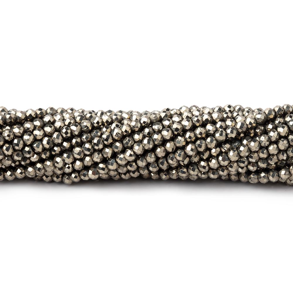 2mm Golden Pyrite microfaceted round beads 13 inch 155 pieces - BeadsofCambay.com