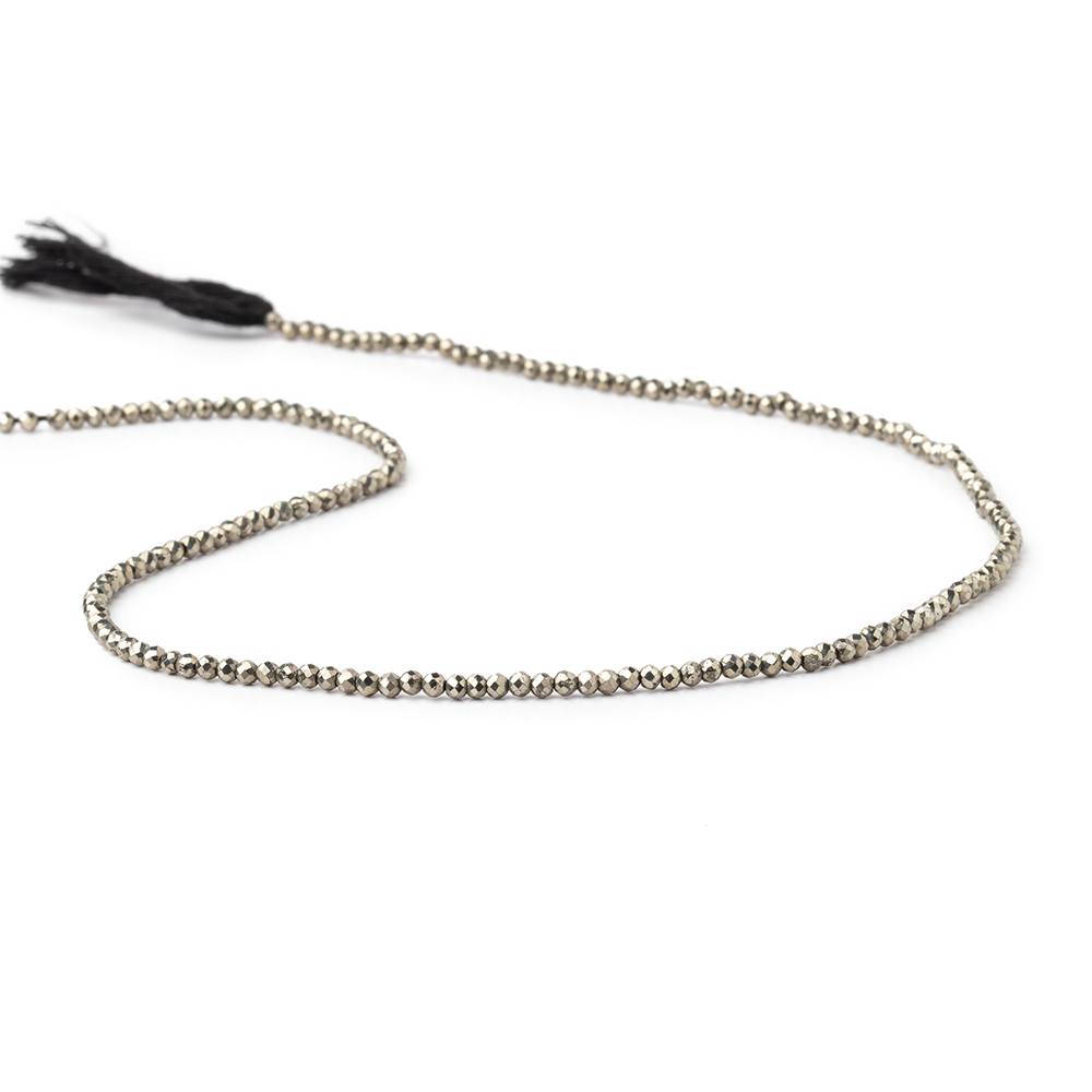 2mm Golden Pyrite microfaceted round beads 13 inch 155 pieces - BeadsofCambay.com