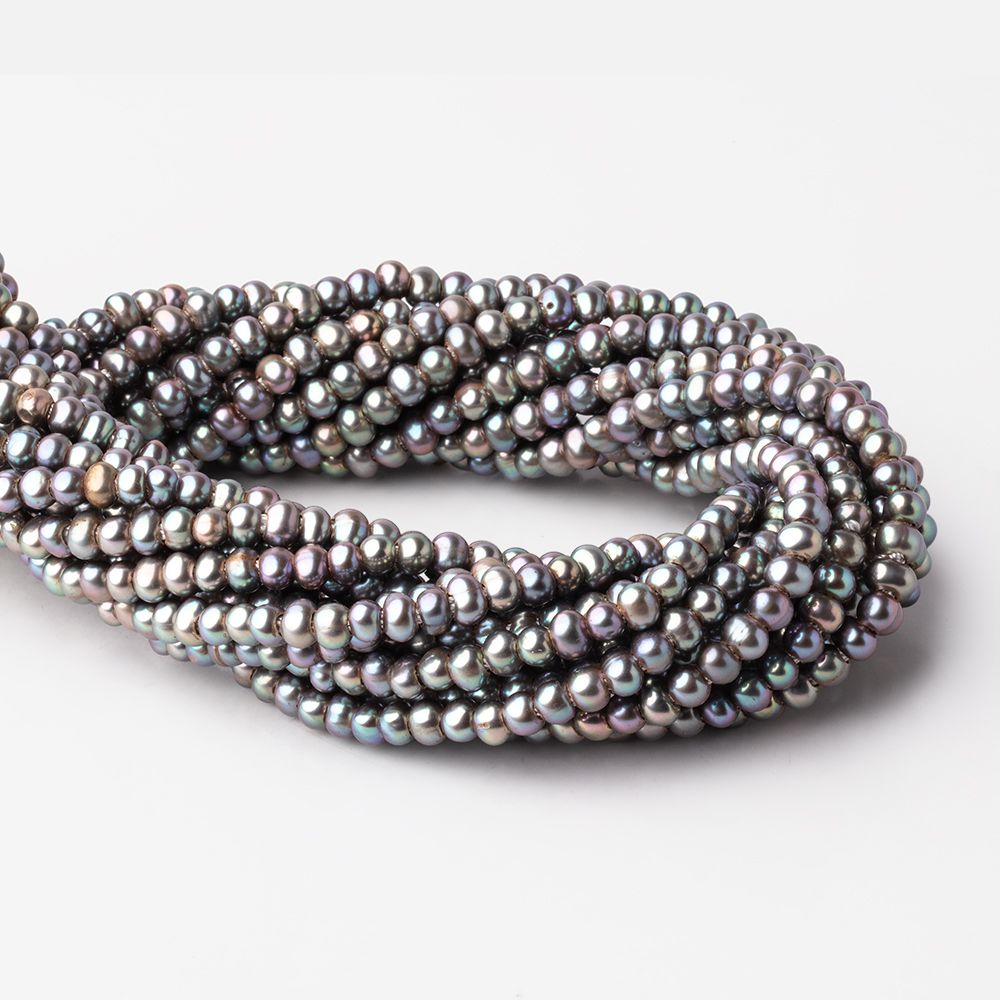 5-6mm Pistachio Silver Off Round 2.5mm Large Hole Pearls 95 Beads - BeadsofCambay.com