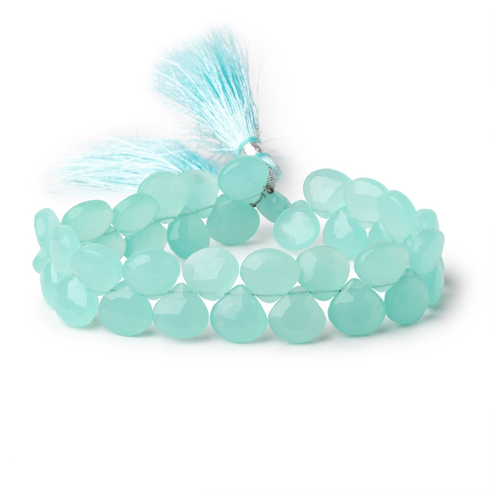8-10mm Seaglass Chalcedony Faceted Heart Beads 8 inch 34 pieces - BeadsofCambay.com