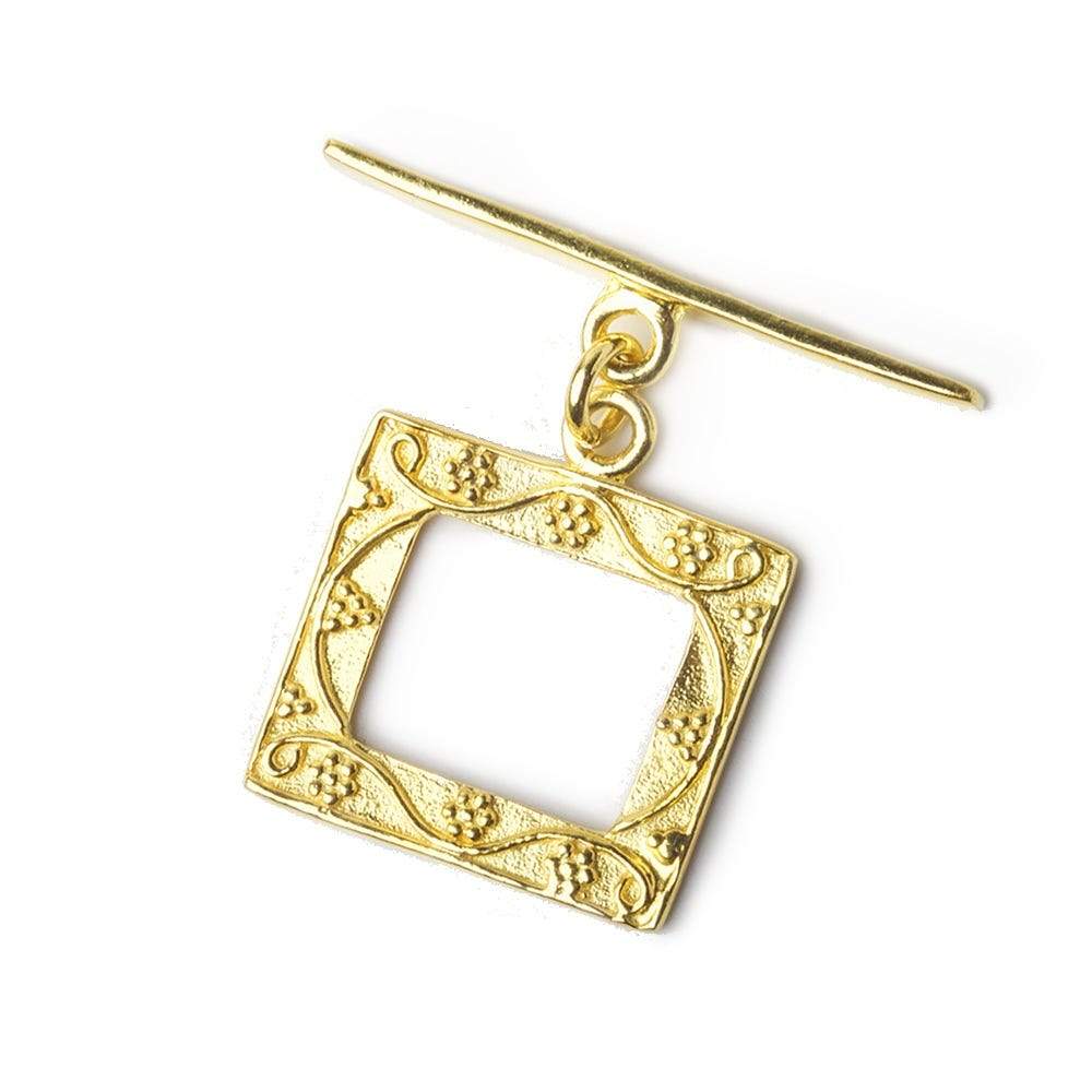 19.5mm Vermeil Square Toggle with Miligrain Design 1 finding - Beadsofcambay.com