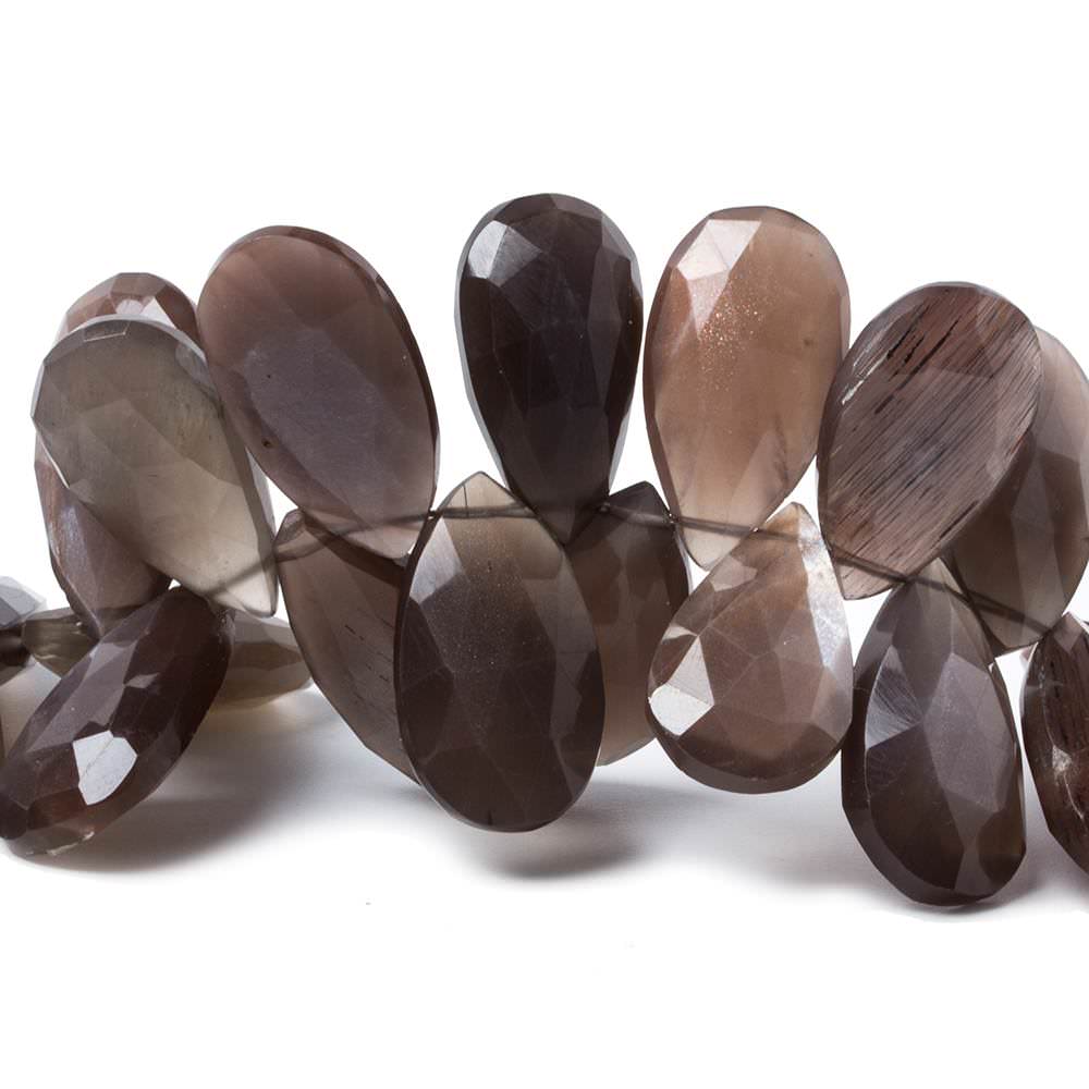 19.5x11-25.6x11mm Chocolate Moonstone faceted pear beads 8 inch 41 pcs - Beadsofcambay.com