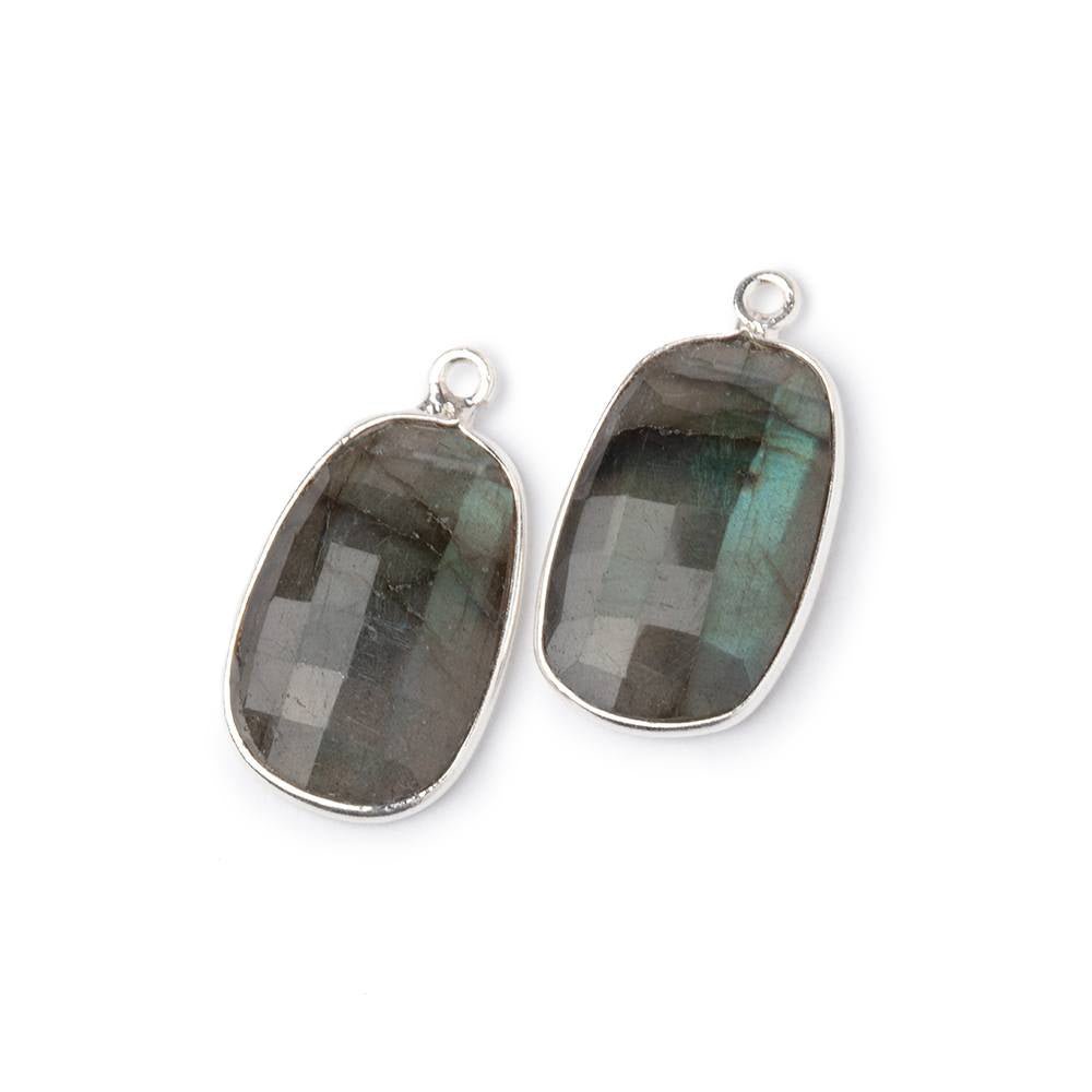 19.5x13mm .925 Silver Bezel Labradorite Faceted Freeform Set of 2 Pendants - Beadsofcambay.com