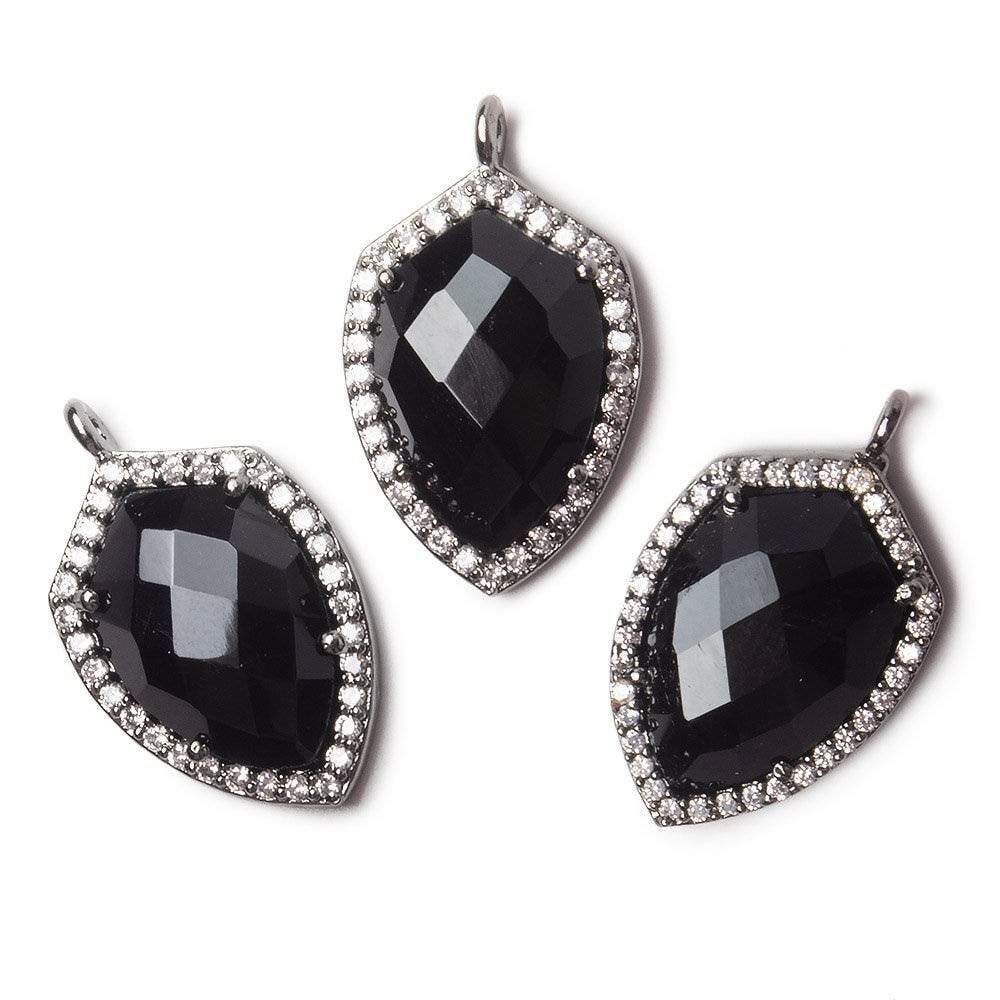 19.5x15mm Black Gold Bezel White CZ and Black Chalcedony Shield Pendant 1 focal piece - Beadsofcambay.com