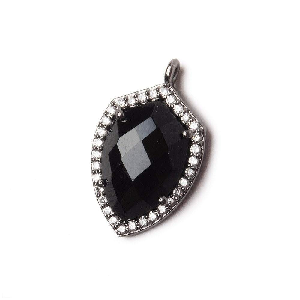 19.5x15mm Black Gold Bezel White CZ and Black Chalcedony Shield Pendant 1 focal piece - Beadsofcambay.com