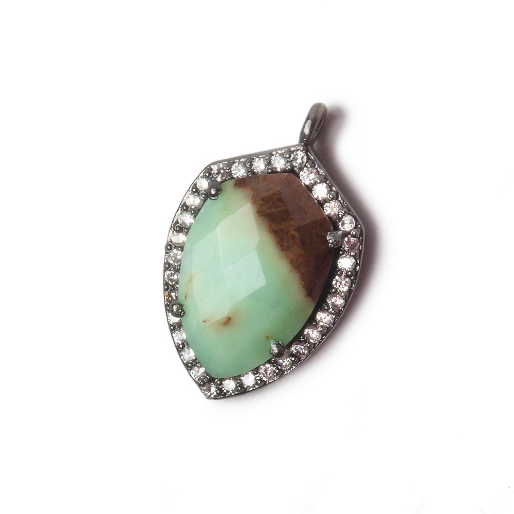 19.5x15mm Black Gold Bezel White CZ and Chrysoprase & Matrix Shield Pendant 1 focal piece - Beadsofcambay.com