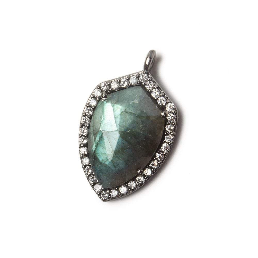 19.5x15mm Black Gold Bezel White CZ and Labradorite Shield Pendant 1 focal piece - Beadsofcambay.com