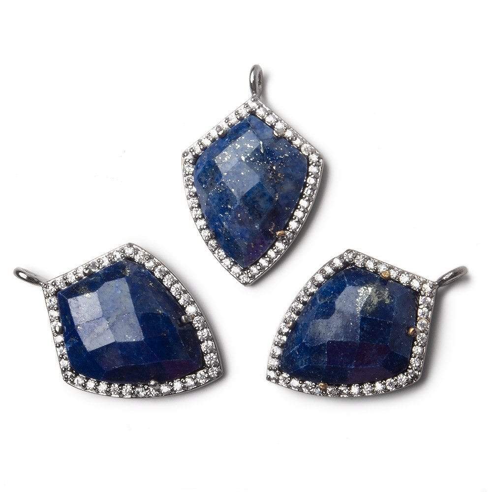 19.5x15mm Black Gold Bezel White CZ and Lapis Lazuli Shield Pendant 1 focal piece - Beadsofcambay.com