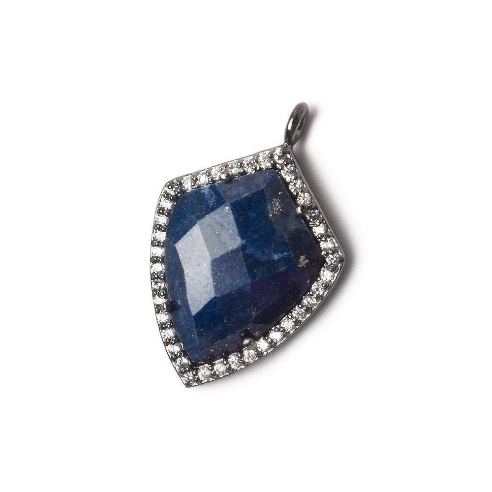 19.5x15mm Black Gold Bezel White CZ and Lapis Lazuli Shield Pendant 1 focal piece - Beadsofcambay.com