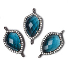 19.5x15mm Black Gold Bezel White CZ and London Blue Quartz Shield Connector 1 focal piece - Beadsofcambay.com