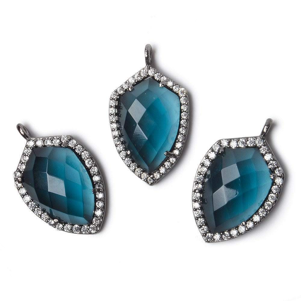 19.5x15mm Black Gold Bezel White CZ and London Blue Quartz Shield Pendant 1 focal piece - Beadsofcambay.com