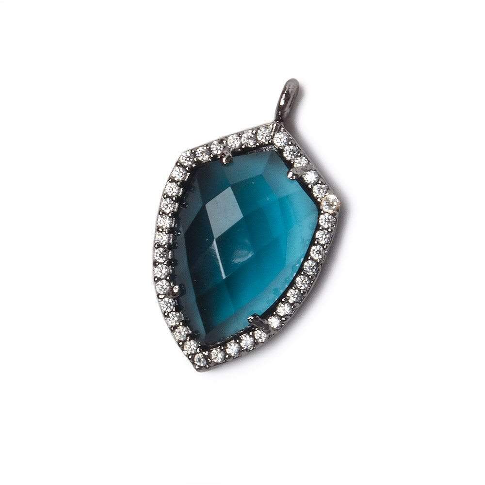 19.5x15mm Black Gold Bezel White CZ and London Blue Quartz Shield Pendant 1 focal piece - Beadsofcambay.com