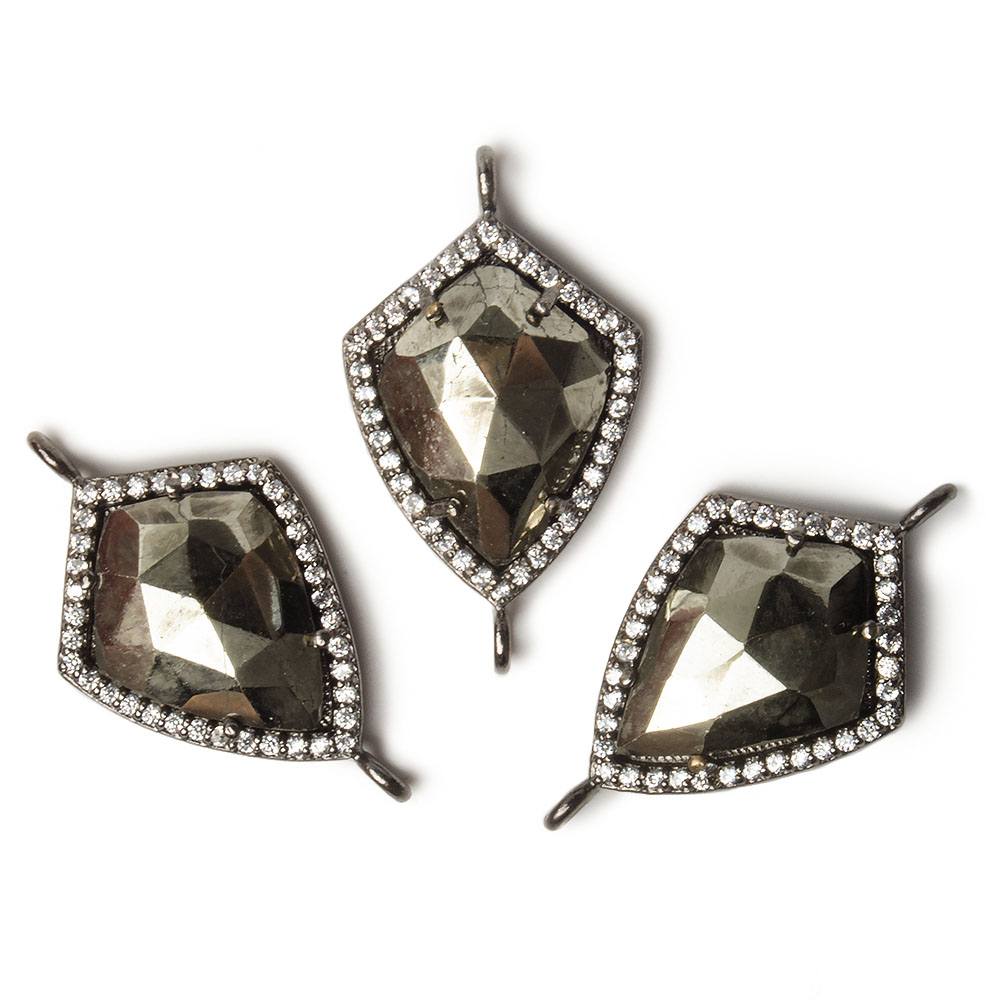 19.5x15mm Black Gold Bezel White CZ and Pyrite Shield Connector 1 focal piece - Beadsofcambay.com
