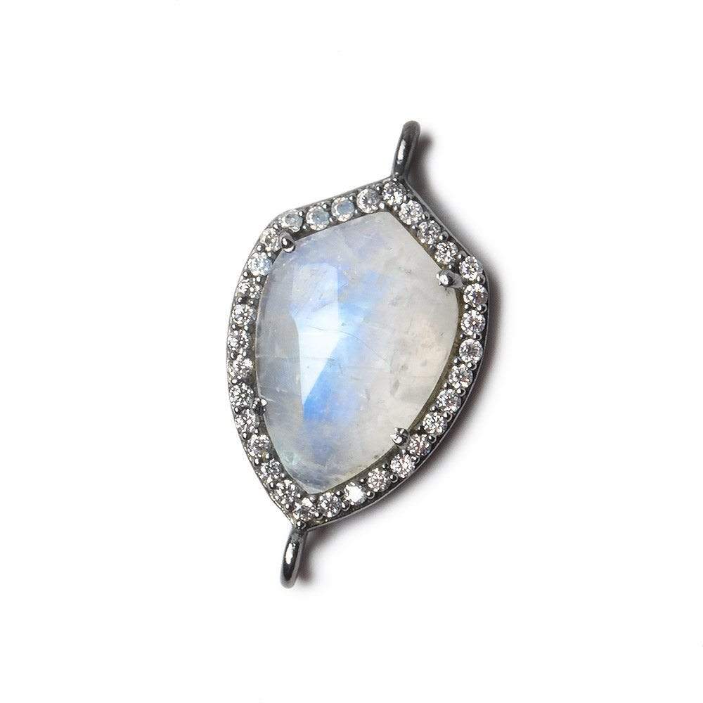 19.5x15mm Black Gold Bezel White CZ and Rainbow Moonstone Shield Connector 1 focal piece - Beadsofcambay.com