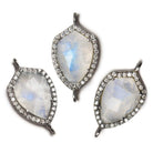 19.5x15mm Black Gold Bezel White CZ and Rainbow Moonstone Shield Connector 1 focal piece - Beadsofcambay.com