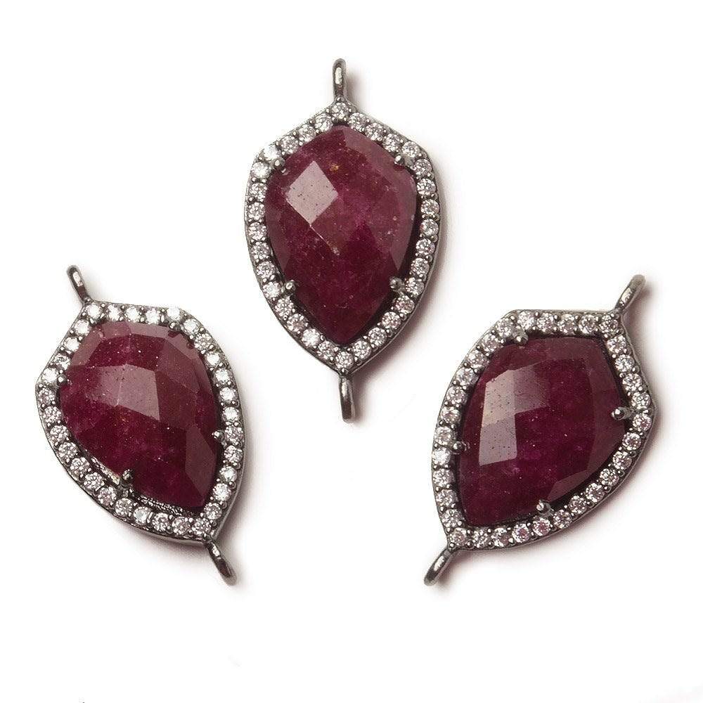 19.5x15mm Black Gold Bezel White CZ and Ruby Shield Connector 1 focal piece - Beadsofcambay.com