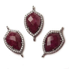 19.5x15mm Black Gold Bezel White CZ and Ruby Shield Connector 1 focal piece - Beadsofcambay.com