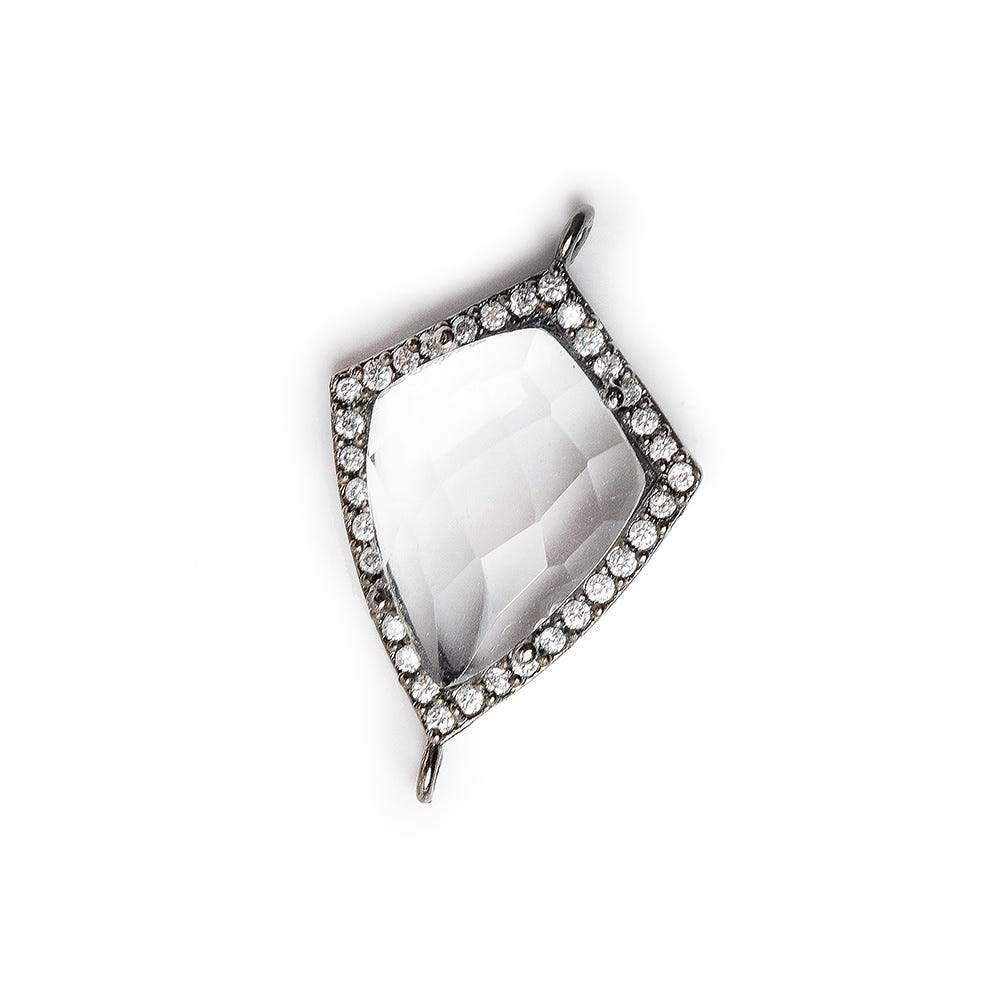 19.5x15mm Black Gold Bezel White CZ & Crystal Quartz Shield Connector 1 focal bead - Beadsofcambay.com