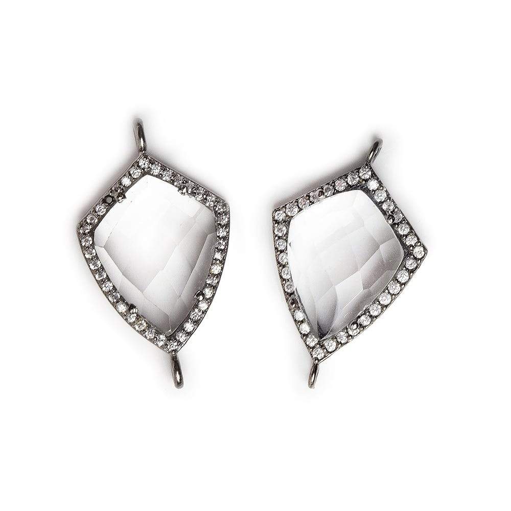 19.5x15mm Black Gold Bezel White CZ & Crystal Quartz Shield Connector 1 focal bead - Beadsofcambay.com