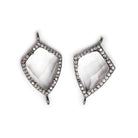 19.5x15mm Black Gold Bezel White CZ & Crystal Quartz Shield Connector 1 focal bead - Beadsofcambay.com