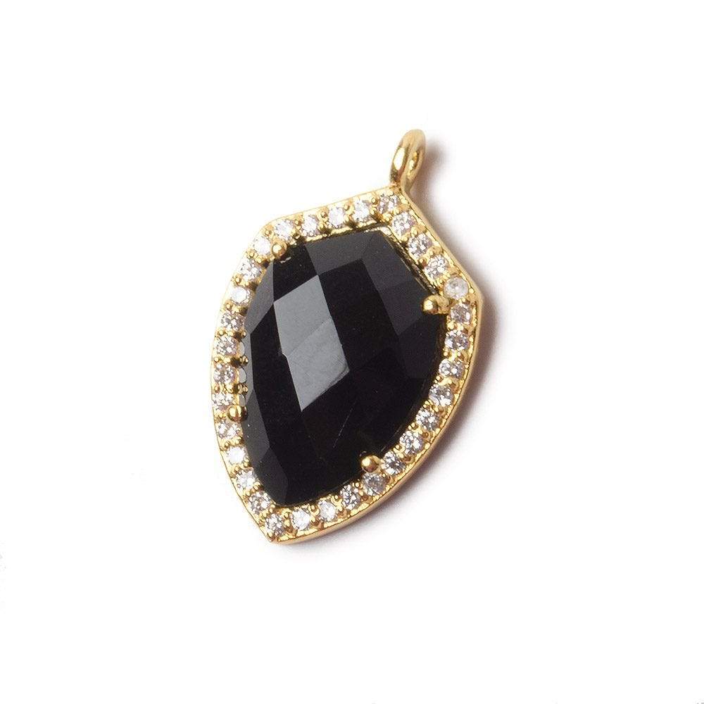 19.5x15mm Gold Bezel White CZ and Black Chalcedony Shield Pendant 1 focal piece - Beadsofcambay.com