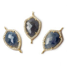 19.5x15mm Gold Bezel White CZ and Blue Sapphire Shield Connector 1 focal piece - Beadsofcambay.com