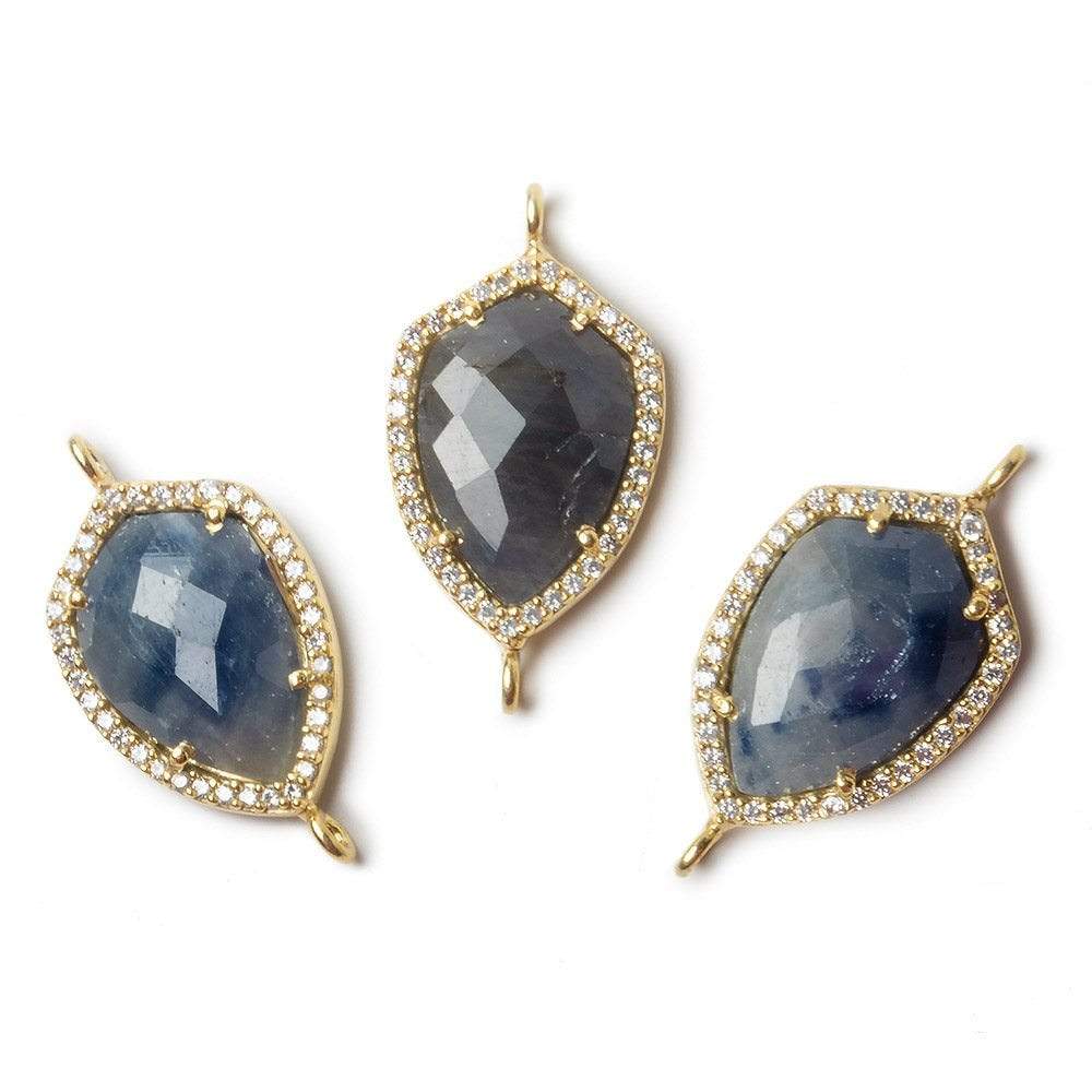 19.5x15mm Gold Bezel White CZ and Blue Sapphire Shield Connector 1 focal piece - Beadsofcambay.com