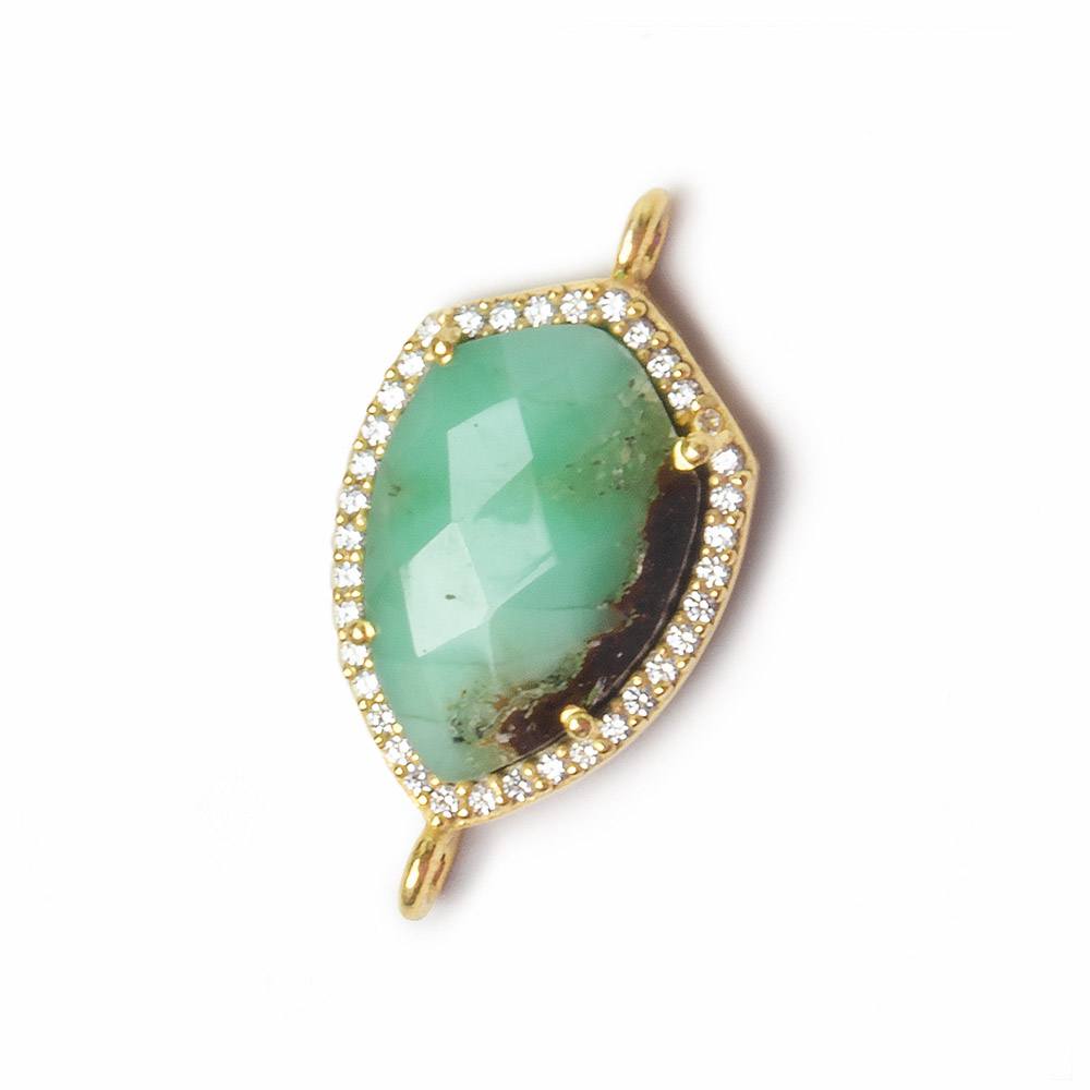 19.5x15mm Gold Bezel White CZ and Chrysoprase & Matrix Shield Pendant 1 focal piece - Beadsofcambay.com