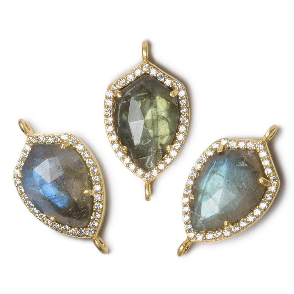19.5x15mm Gold Bezel White CZ and Labradorite Shield Connector 1 focal piece - Beadsofcambay.com