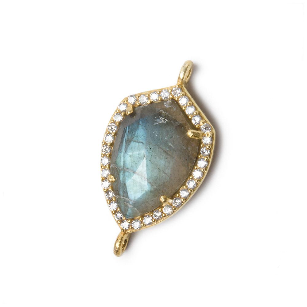 19.5x15mm Gold Bezel White CZ and Labradorite Shield Connector 1 focal piece - Beadsofcambay.com