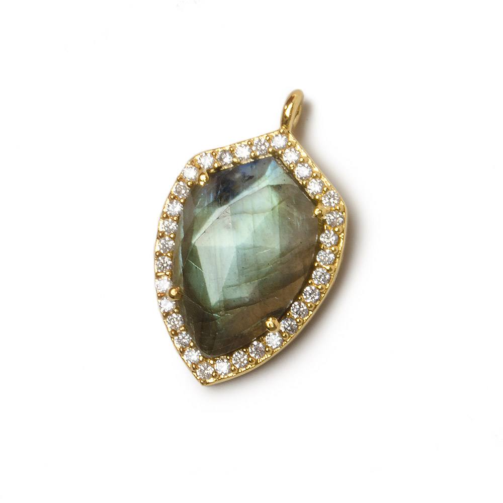 19.5x15mm Gold Bezel White CZ and Labradorite Shield Pendant 1 focal piece - Beadsofcambay.com