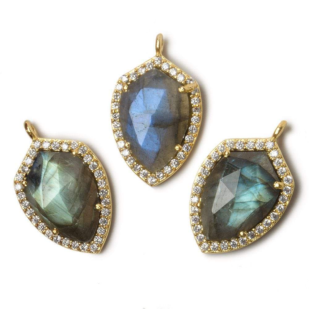 19.5x15mm Gold Bezel White CZ and Labradorite Shield Pendant 1 focal piece - Beadsofcambay.com