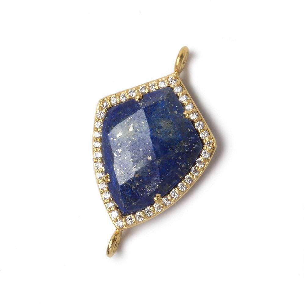 19.5x15mm Gold Bezel White CZ and Lapis Lazuli Shield Connector 1 focal piece - Beadsofcambay.com