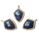 19.5x15mm Gold Bezel White CZ and Lapis Lazuli Shield Pendant 1 focal piece - Beadsofcambay.com