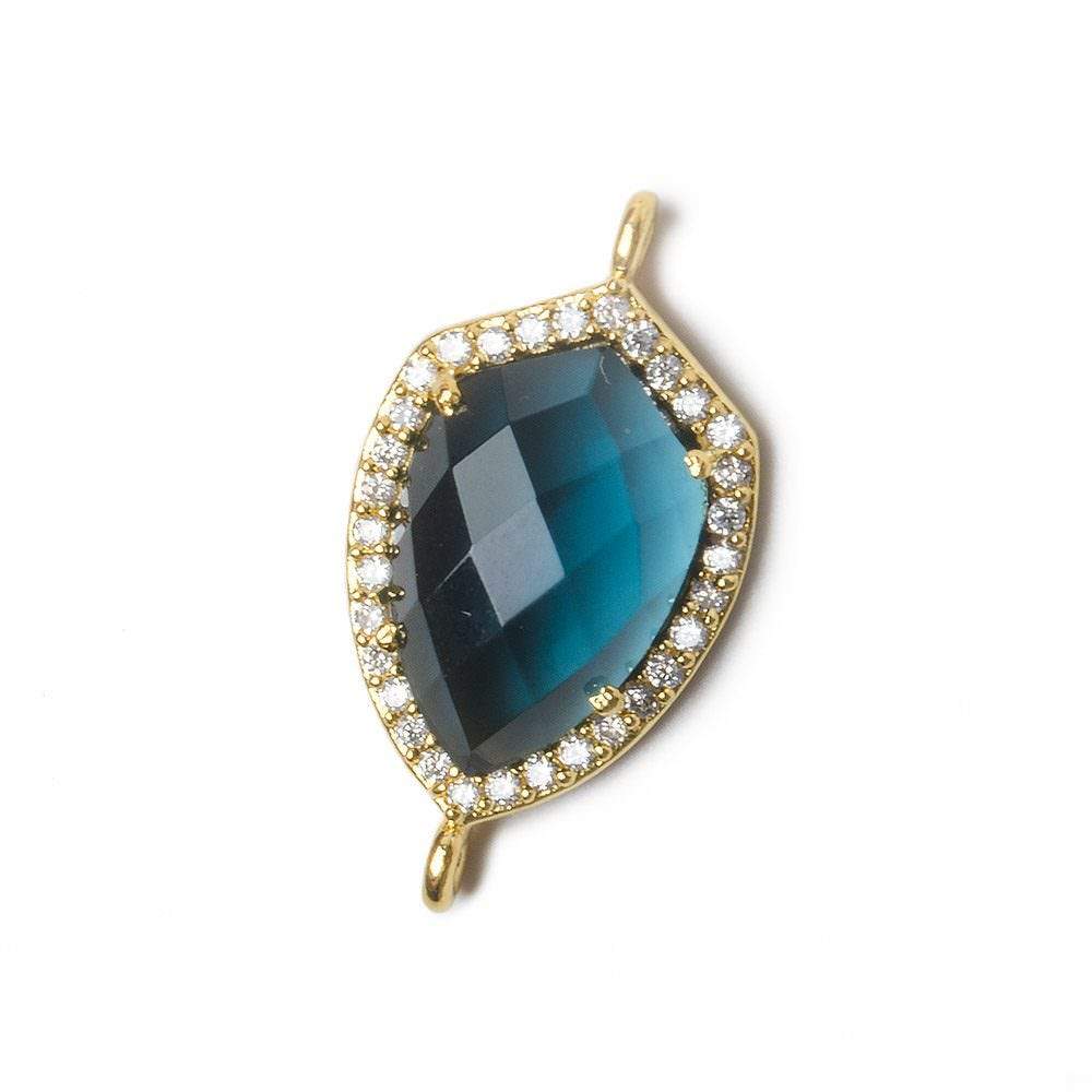 19.5x15mm Gold Bezel White CZ and London Blue Quartz Shield Connector 1 focal piece - Beadsofcambay.com