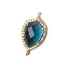 19.5x15mm Gold Bezel White CZ and London Blue Quartz Shield Connector 1 focal piece - Beadsofcambay.com