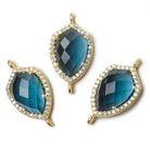 19.5x15mm Gold Bezel White CZ and London Blue Quartz Shield Connector 1 focal piece - Beadsofcambay.com