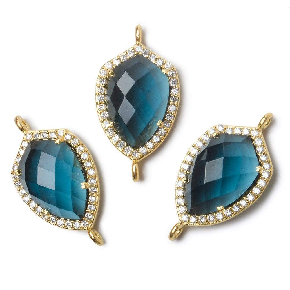 19.5x15mm Gold Bezel White CZ and London Blue Quartz Shield Connector 1 focal piece - Beadsofcambay.com