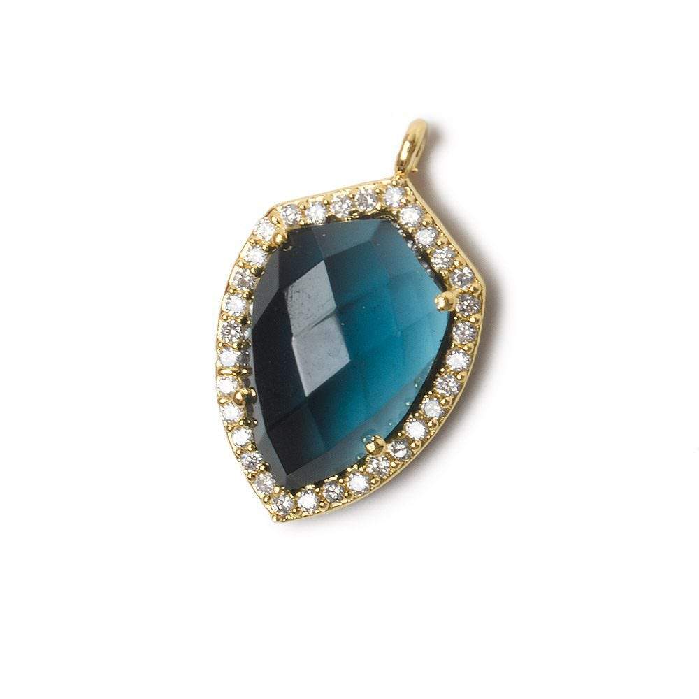 19.5x15mm Gold Bezel White CZ and London Blue Quartz Shield Pendant 1 focal piece - Beadsofcambay.com