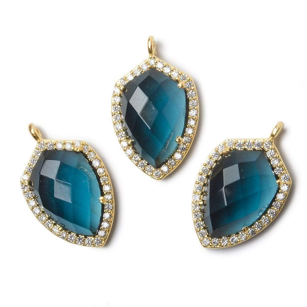 19.5x15mm Gold Bezel White CZ and London Blue Quartz Shield Pendant 1 focal piece - Beadsofcambay.com