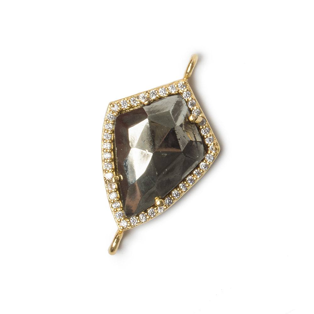 19.5x15mm Gold Bezel White CZ and Pyrite Shield Connector 1 focal piece - Beadsofcambay.com